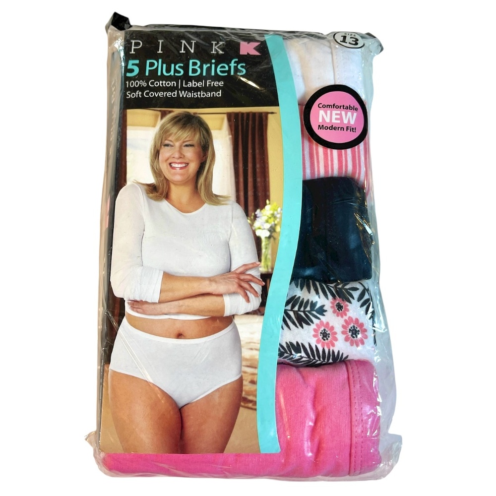 Kmart PINK Briefs Underwear Womens Plus Sz 13 Cotton 5 Pack Pink Black Floral